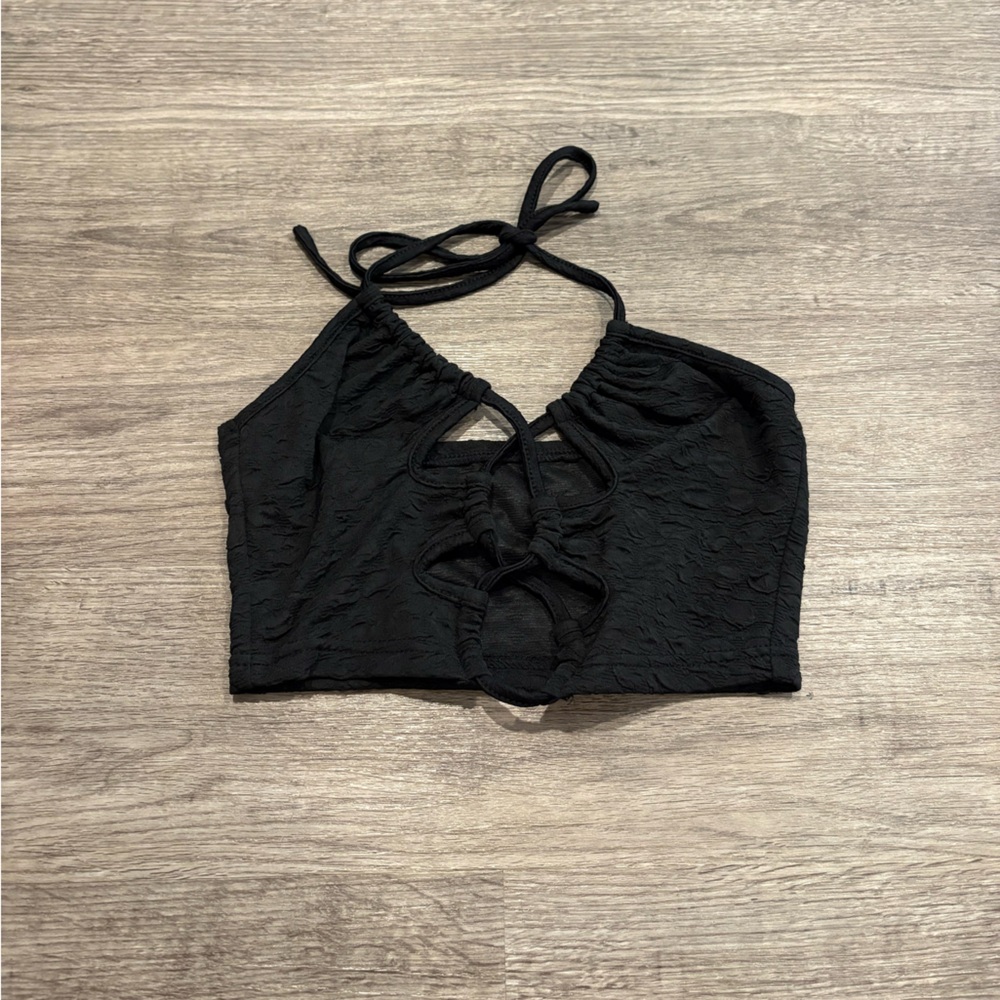 Black Tie-Up Halter Top